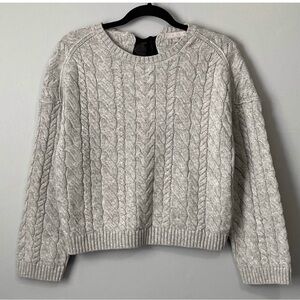 J Crew grey cable sweater with black satin bow on back